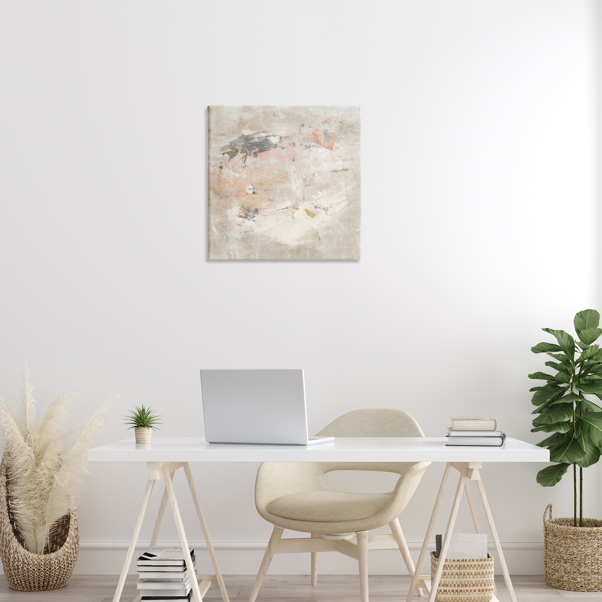 Stupell Industries Distressed Pale Neutrals Abstract Painting Wrapped Canvas Art Print Wall Art, 24 x 24