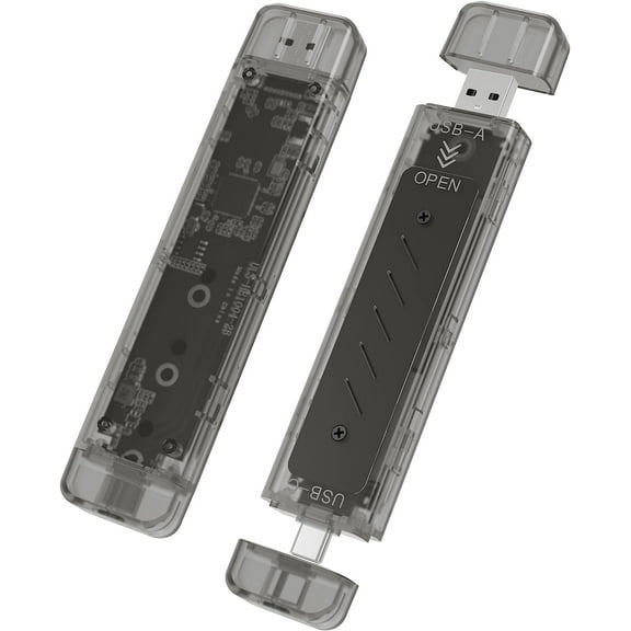 YEELIYA M.2 to USB Adapter with Shell, Type A & Type-C 2-Port Nvme Housing USB 3.2 Gen2 10Gbps M.2 Adapter for M-Key & B M Key M.2 SSD Support 2242 2260 2280