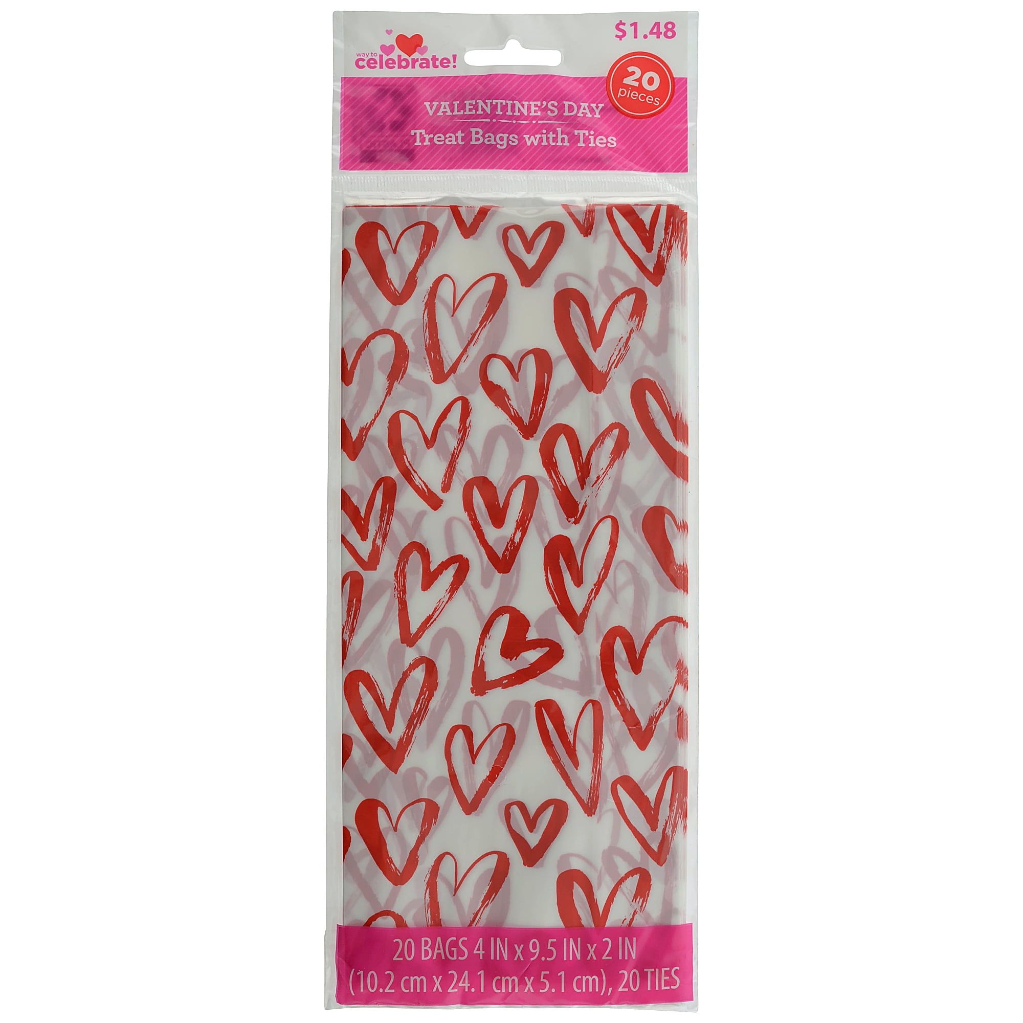 Way to Celebrate Valentine's Treat Bags with Ties, 20 bags - Walmart