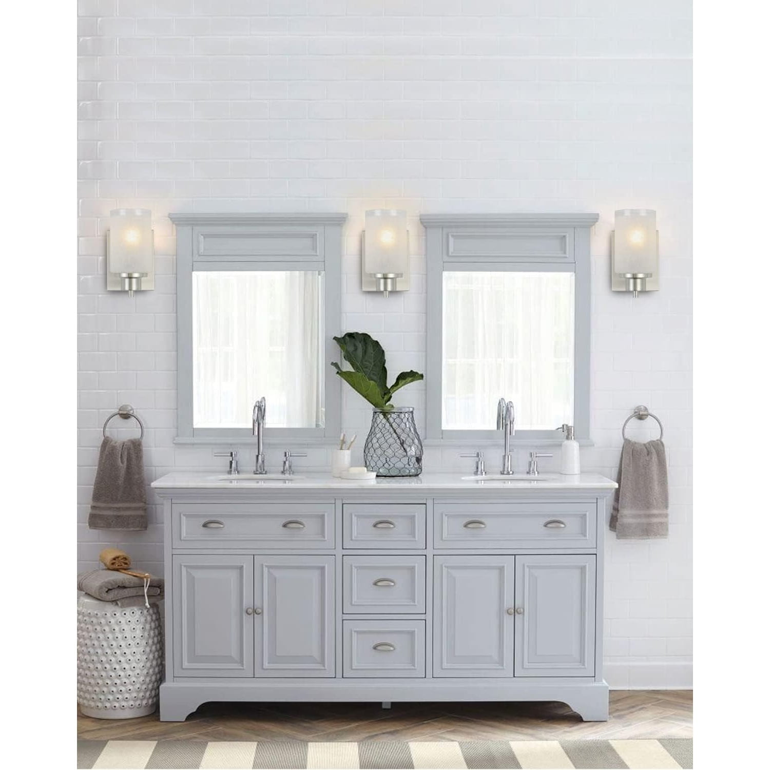 2 Pack Bath Vanity Light Fixture, Modern Indoor Wall Scone Lighting White Linen Frosted Glass Shades with Brush Nickle Finish Wall Lamp for Bathroom Kitchen Entryway Bedside