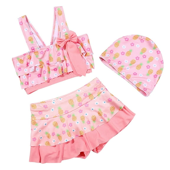 Cathalem Teen Girls Swimsuits Girls Swimsuits Adjustable Straps with Ruffled Hem Cute Girls Bikini 2 Piece Bathing Suits for Girls Swimwear (Pink,9-10 Years)