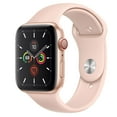 thumbnail image 2 of Restored Apple Watch Series 5 (GPS + Cellular, 40 mm) Gold Aluminum Case with Pink Sport Band Bundle 5 Bonus Bands, Charging Stand, Screen Protector, & 2 amp charger (Refurbished), 2 of 13