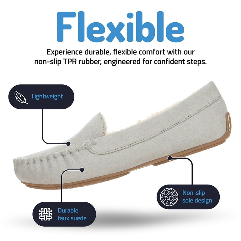 Floopi Women s Indoor Outdoor Faux Fur Lined Basic Moccasins Slipper With Memory Foam Medium Width