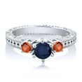 thumbnail image 2 of Gem Stone King 0.92 Ct Round Blue Sapphire Orange Sapphire 925 Sterling Silver Ring (Size 6), 2 of 2