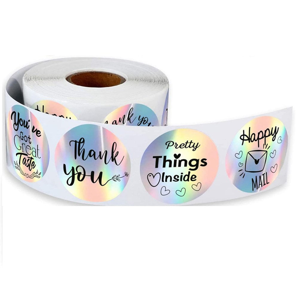 Each Measure 1.5 in Diameter 500 Business Thank You Mail Stickers in 8 Designs in Roll with Perforation Line 