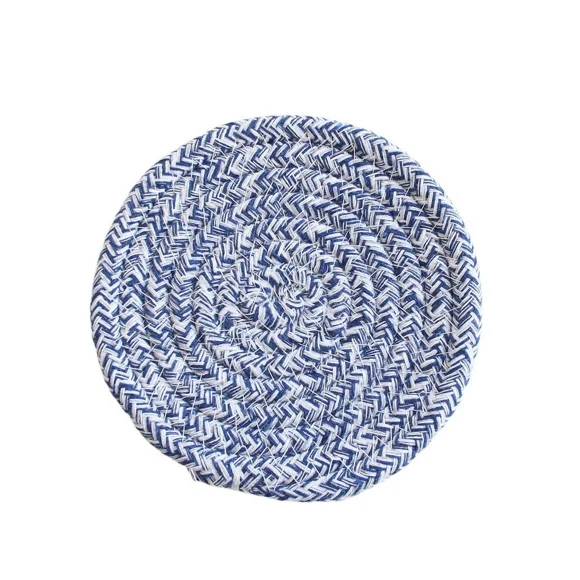 Nvzi Juego de 4 posavasos de algodón tejido resistentes al calor para proteger la mesa, aptos para 4,33 pulgadas, color azul A