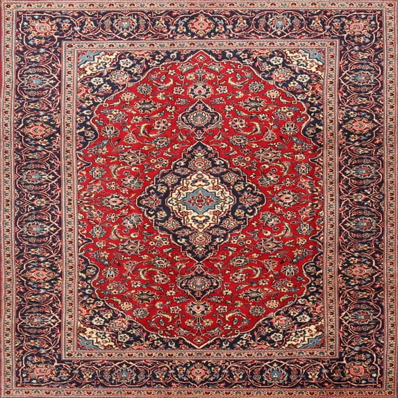 Ahgly Company Machine Washable Indoor Square Traditional Saffron Red Area Rugs, 3' Square