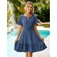 thumbnail image 4 of Vestido simple de mezclilla de verano casual de manga corta para mujer, 4 of 7
