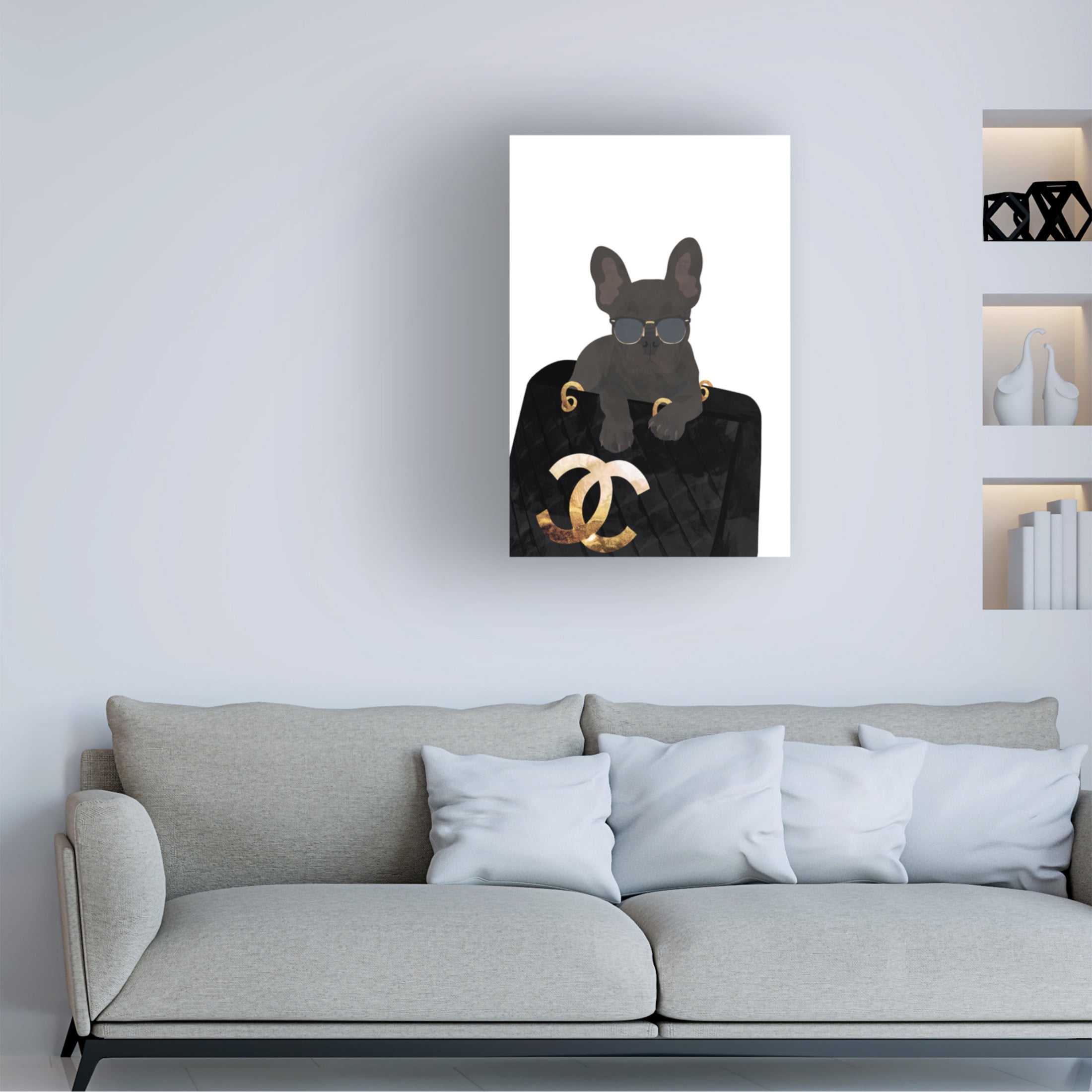 Trademark Fine Art Sarah Manovski  Frenchie in the bag Canvas Wall Art