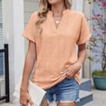 thumbnail image 6 of Scyoekwg Women Summer Shirts Short Sleeve V Neck Eyelet Tops Dressy Casual Loose Blouses Solid Color Trendy Clothes (Orange,L), 6 of 8
