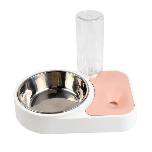 Home double puppy Cat Water and Food Bowl Set Stainless Steel Bowl Automatic Water Dispenser Bottle Feeder for Small Medium Size Pink