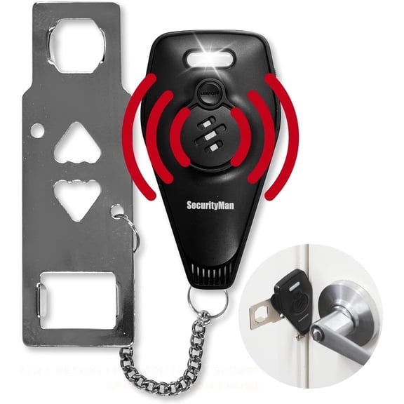 Securityman Portable Door Lock with Alarm | Hotel Door Locks for Travelers Security | Loud 130dB Door Security Device for Hotel Room, Apartment Home, & Travel Safety Inside for Women Children - Black