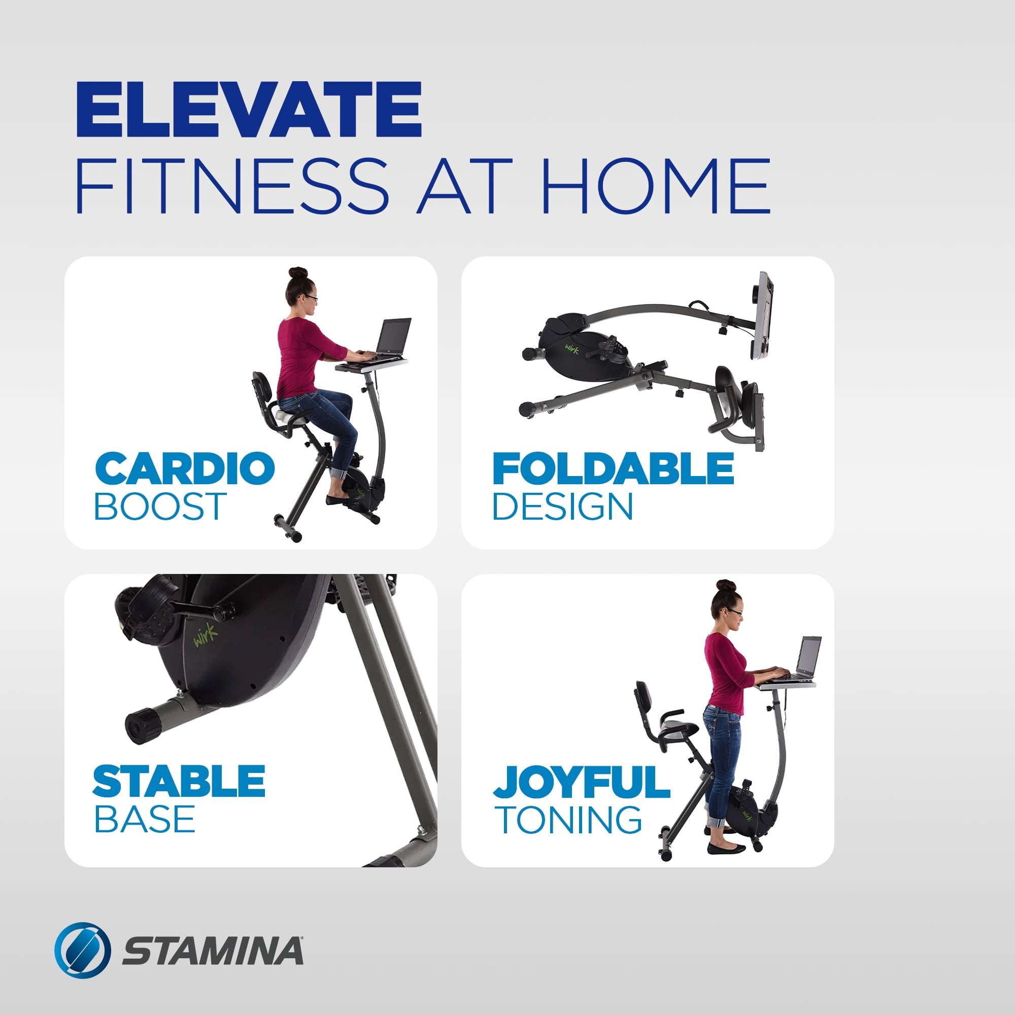 Stamina WIRK Upright Exercise Bike Workstation and Standing Desk, 300 lb. Weight Capacity