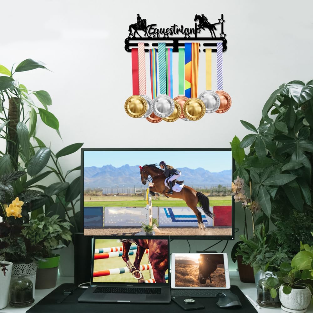 Equestrianism Medal Hanger Display Men Horse Stars Sports Medal Display Rack Awards Ribbon Holder Display Wall Hanging Athlete Gift Load Capacity 10KG Making DIY
