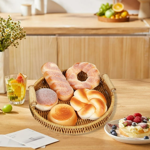 Panier de Rangement en Rotin Tissé à la Main - Assiette à Fruits Polyvalente, Plateau à Pain et Pain Cuit à la Vapeur - Design Compact et Léger avec Poignée pour Maison, Pique-Niques, Camping - 1 Pack