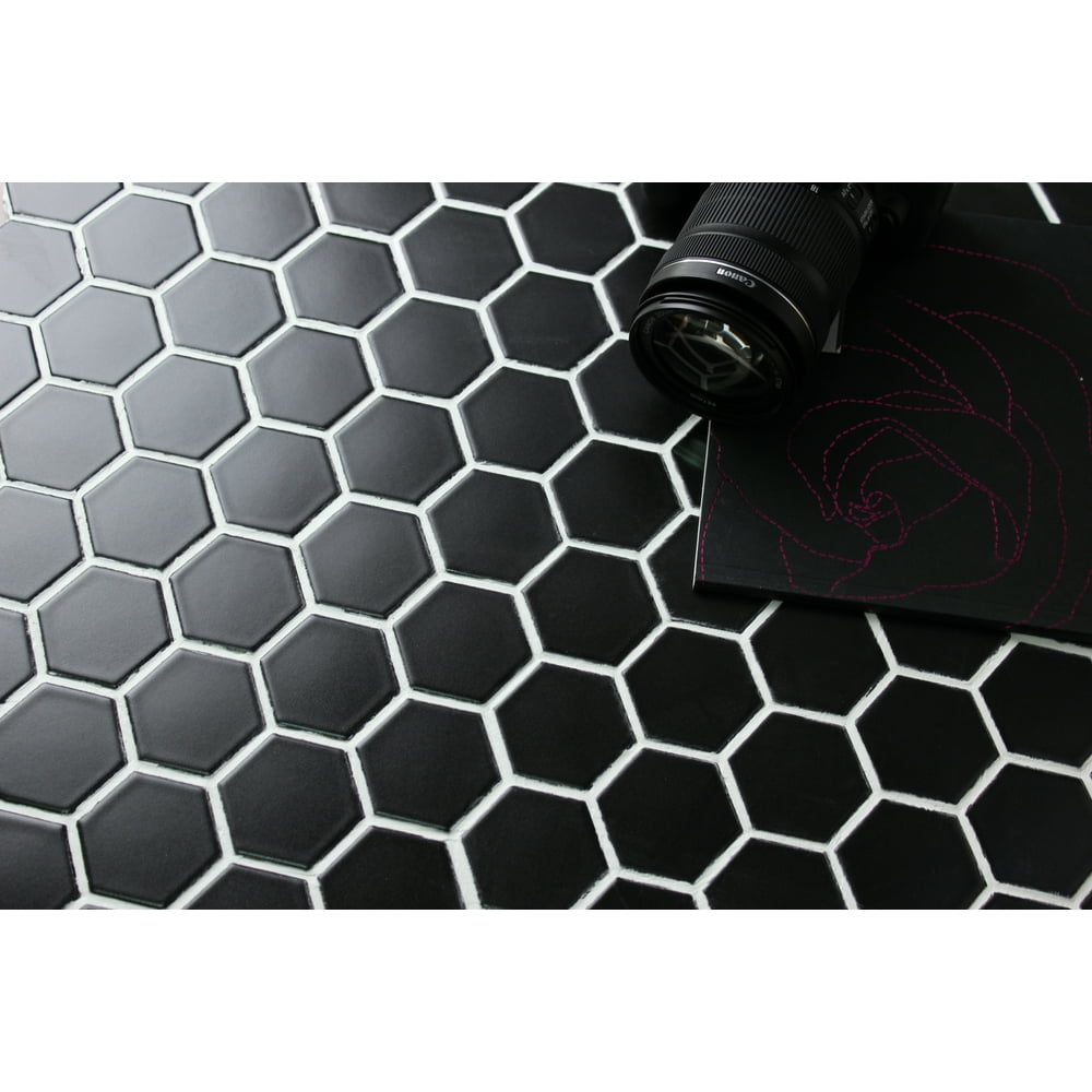WS Tiles Sample Value Matte Black 11.8 in. x 10.2 in. Porcelain 1" Hexagon Mosaic Floor & Wall