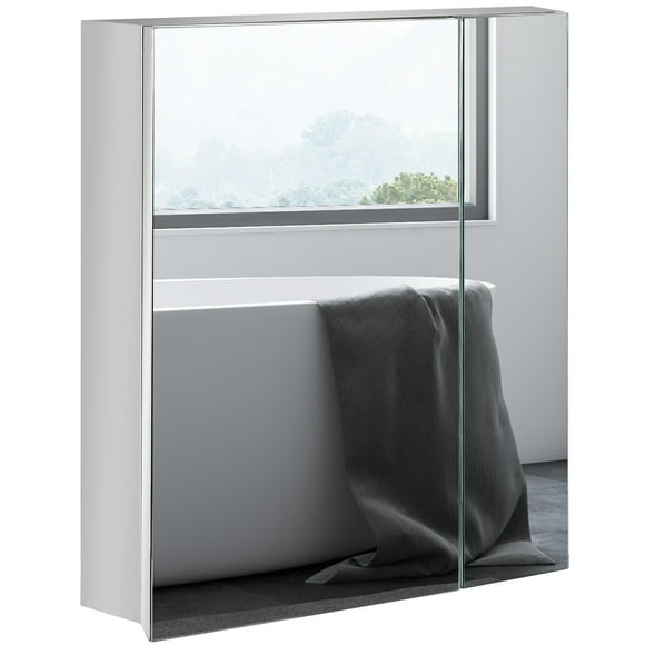 kleankin Bathroom Cabinet Wall Mounted Mirror Cabinet with Hinged Doors
