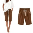 thumbnail image 2 of Hot Sale!! Women's Bermuda Linen Shorts Knee Length Long Comfy Drawstring Walking Shorts for Women with Deep Pockets Ladies Casual Thin Outer Wear Elastic Belt In Trousers Large Size Loose Pants, 2 of 5