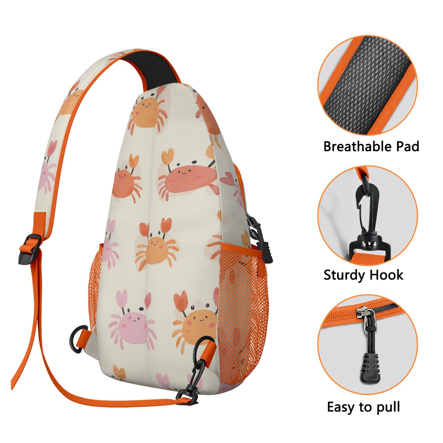 Marine Crab Sling Bag for Women Men Hiking Sling Backpack Sling Backpack for Outdoor Activities Gym Hiking Sling Pack Gym Sports Travel Hiking Daypack