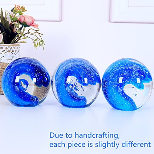 EUSTUMA Hand Blown Glass Figurines Ball Ocean Bubbles,Paperweight Glass Ball,Home Decor Collectible,Aquarium Decor,Office Decor Ocean Lovers 