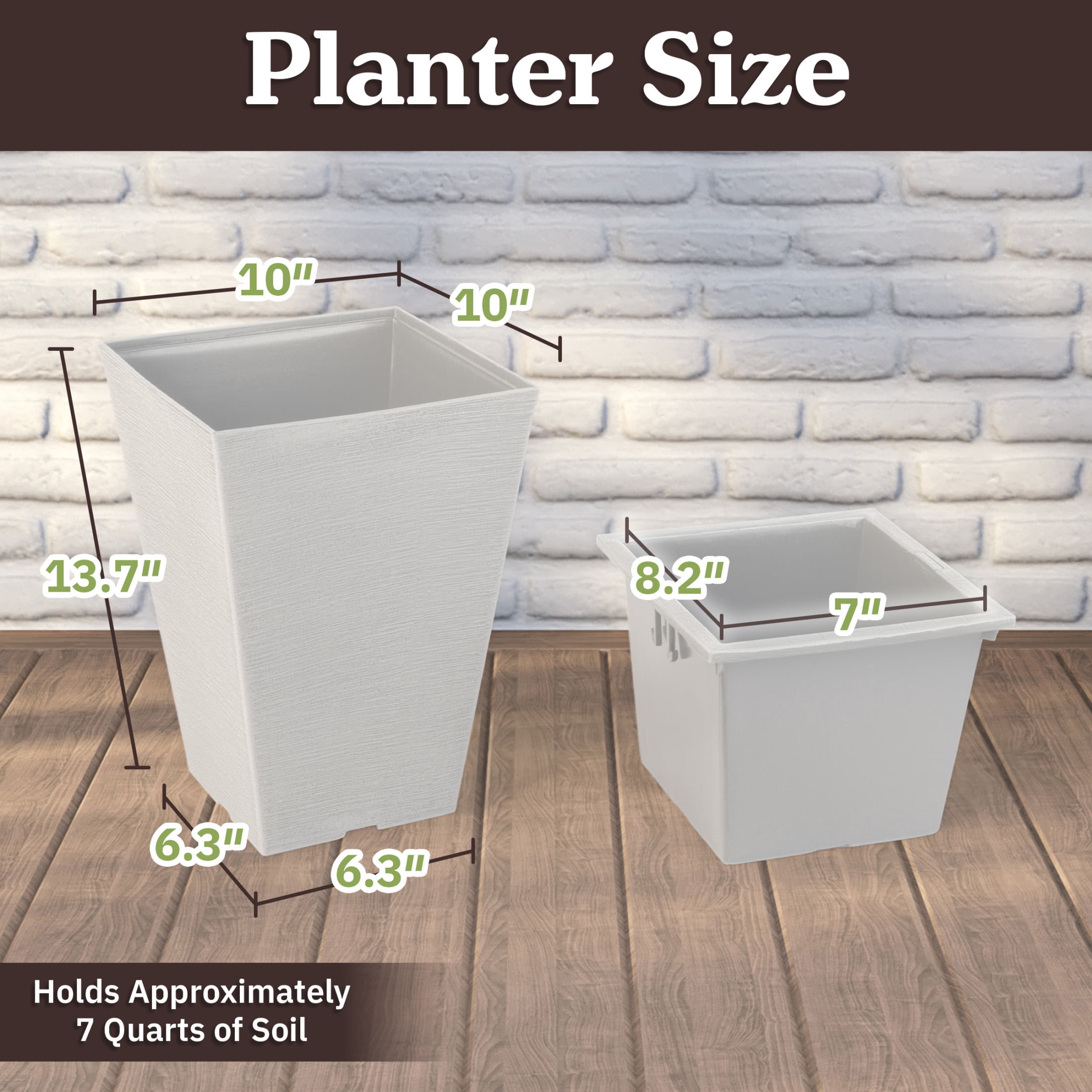 Pure Garden Large Outdoor Planters 2-Pack - 13.75” Tall Planters for Outdoor Plants or Indoors, White
