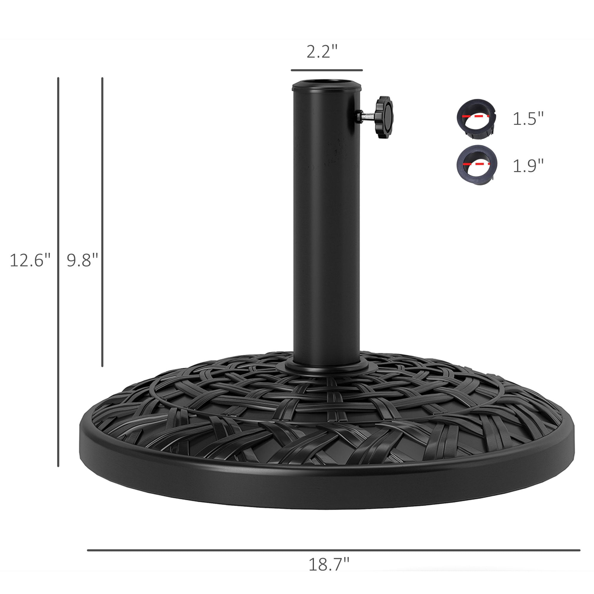Dranite 19" Round Patio Umbrella Base, 26 lbs Concrete Heavy Duty Umbrella Stand, Holder for 1.5"/1.9" Umbrella Poles for Outdoor, Lawn, Poolside, Black