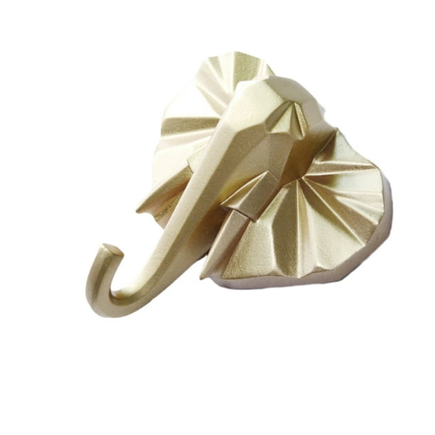 Cateissary Gancho de cabeza de elefante de resina elegante, funcional y decorativo, gancho para abrigos con cabeza de Animal Decoración del hogar oro (elefante)