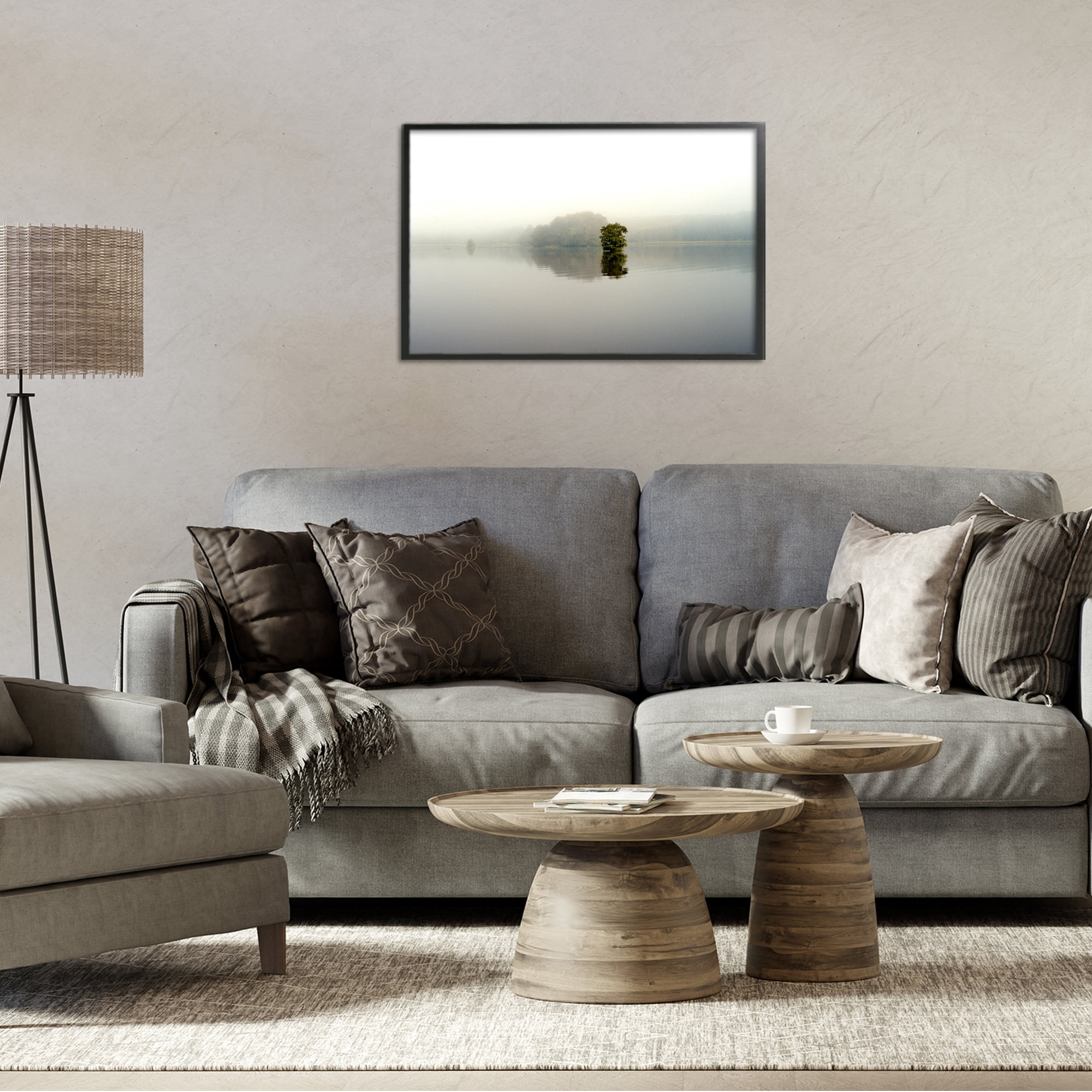 Stupell Industries Misty Lake Reflection Black Framed Giclee Art, design by Gail Peck