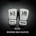 thumbnail image 3 of Nate Bower Fitness Elite Gants de Boxe pour Sac de Frappe - Rembourrage Extra Épais pour Débutants Boxeurs et Entraînement entraînement Physique - Cuir de Vachette Premium - Gants de Boxe Blancs avec accents Noirs - 12oz, 3 of 4
