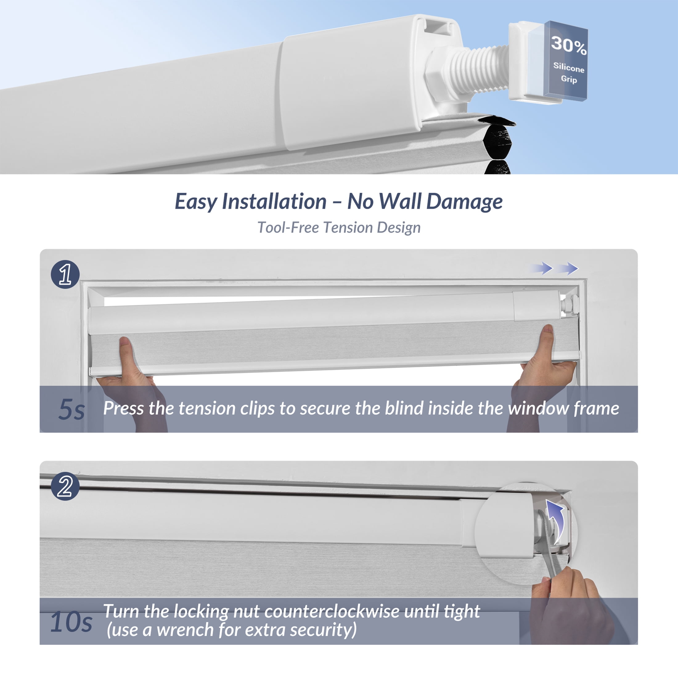 ZimJAHO No Drill No Tools Cellular ShadesBlackout Color-Matched Honeycomb Blinds Easy to Install Cordless Cellular Blinds for Windows, Blackout-White,27"W x 78"H