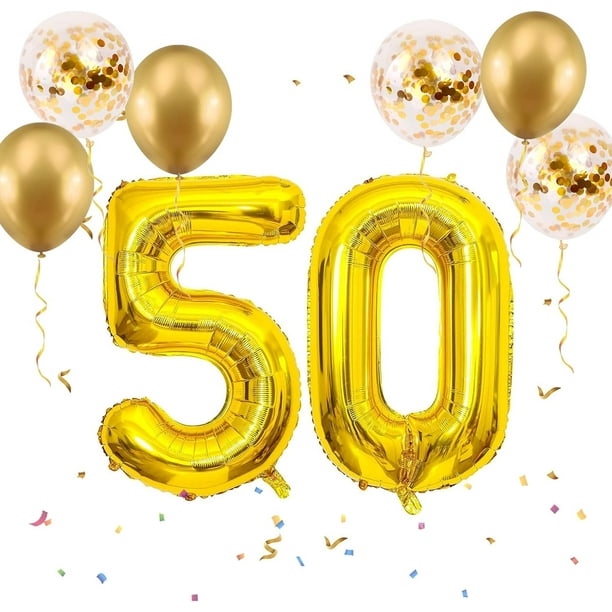 Globos con números 50/05 años, globo dorado con texto en inglés "Feliz cumpleaños", dorado, XXL, 101 cm, decoración de cumpleaños, globo decorativo con números para cumpleaños, globo de helio