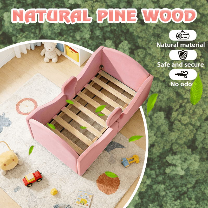 Datingday Toddler Floor Bed with Removable Safety Rails – Ultra Soft Upholstered Low-Profile Kids Bed, Standard Crib Size (Fits 52" x 28" Mattress), Pink, for Easy Crib-to-Big-Kid Bed Transition