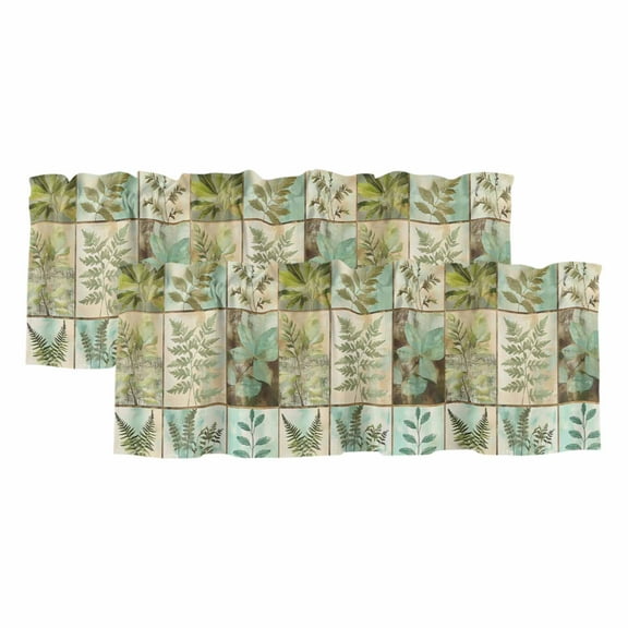 2 Pack Leaves Valance for Window Vintage Stitching Kitchen Valance Rod Pocket Short Curtain Topper Decorative Window Treatment for Living Room Bedroom 42"x12"