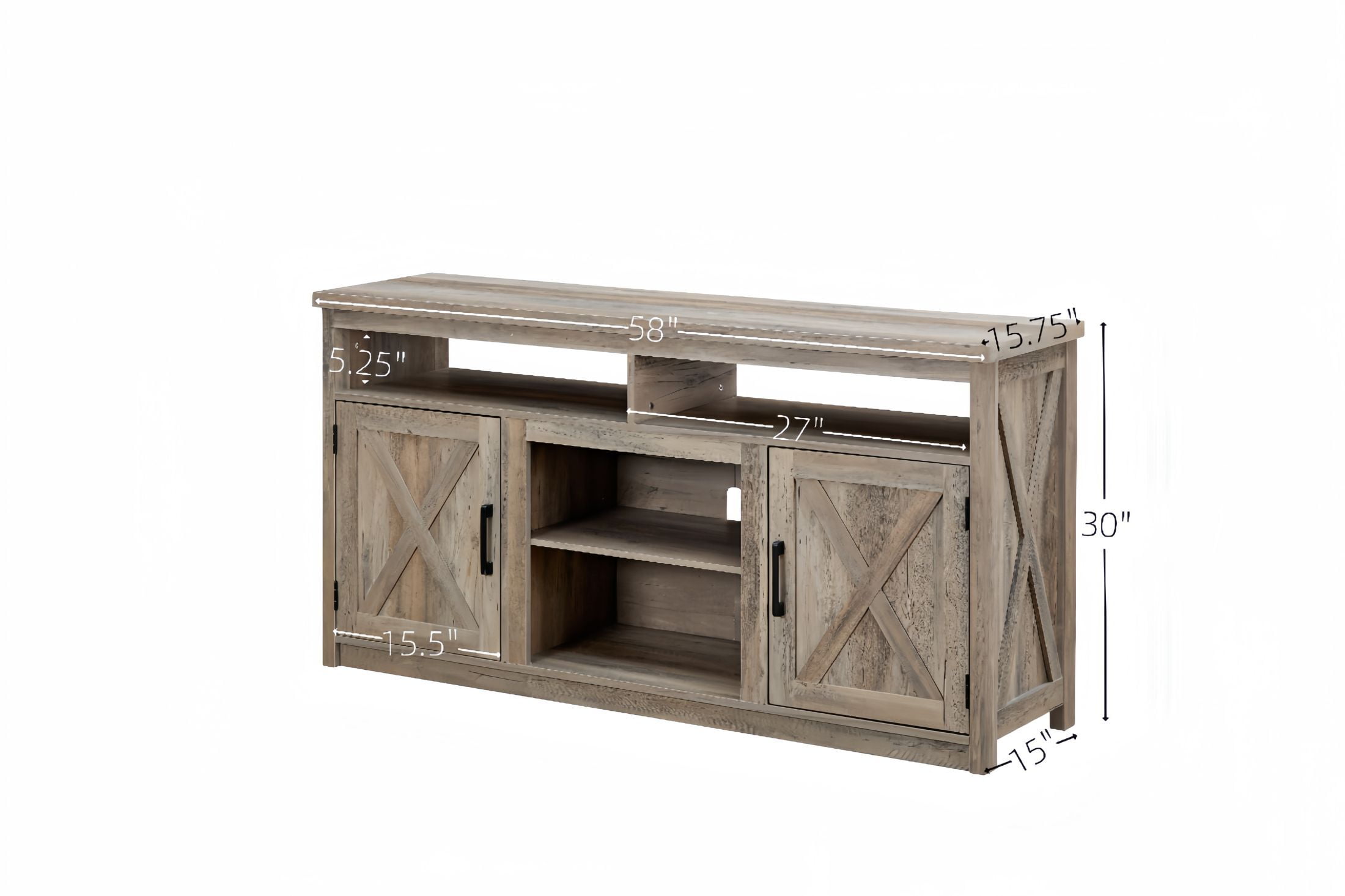 DEALTOPS Retro Farmhouse TV Stand with Barn Doors and Ample Storage for TVs Up to 60'', Gray Wash