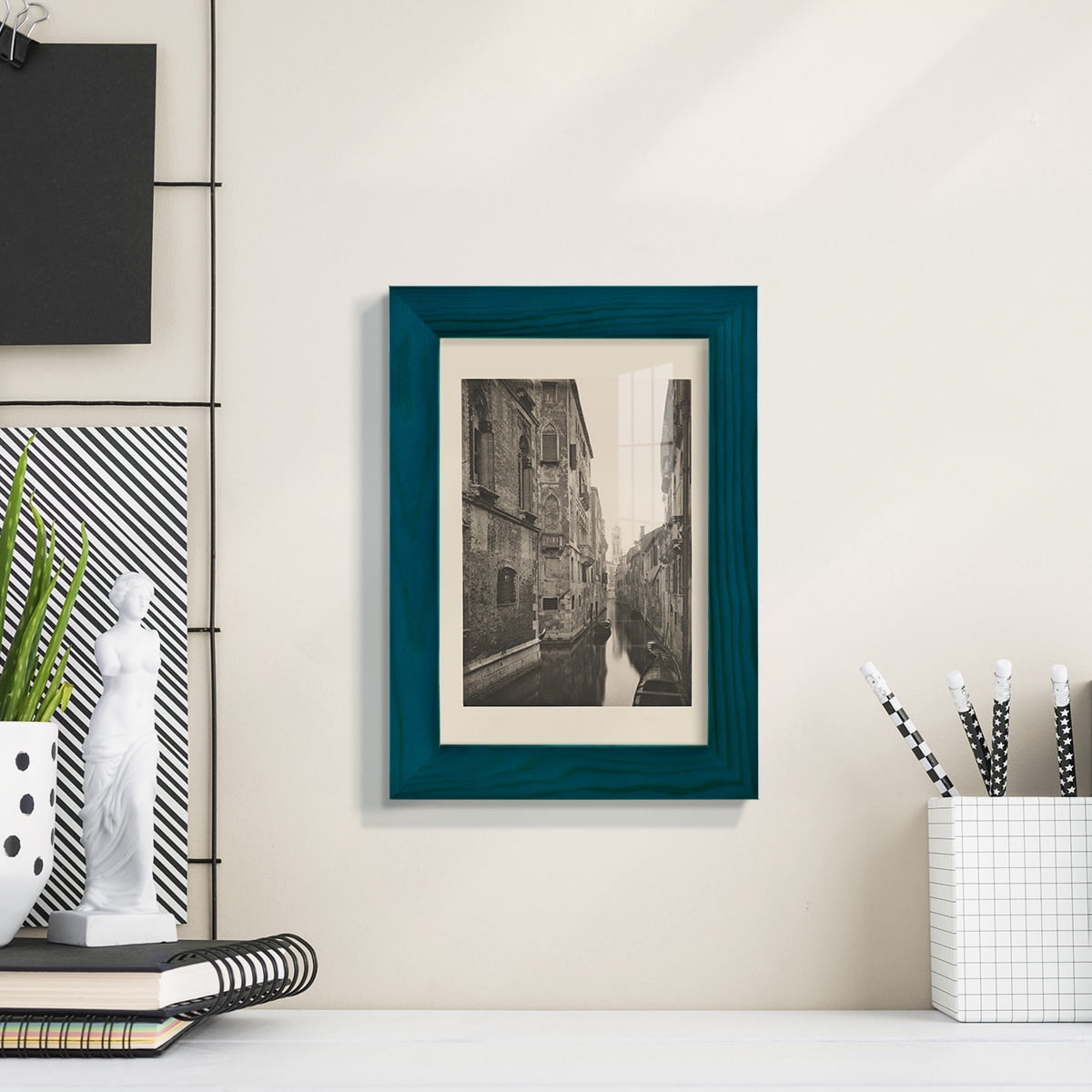 Vintage Views of Venice V - Framed Print w/glass - Ocean Blue