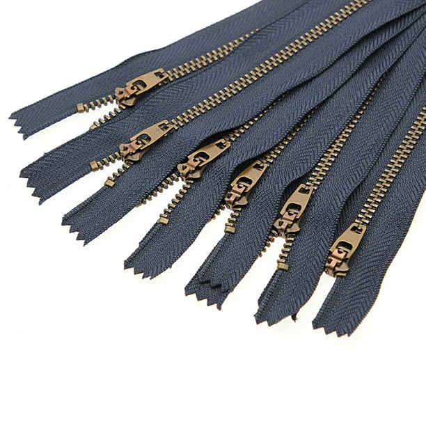 Leekayer Cremallera De Latón De 8.0 In, 3 # Para Pantalones Vaqueros, Cremallera De Extremo Cerrado Para Botas, Bolsos, Mochilas, Cremallera De Costura De 8.0 In, 6 Unidades (Azul Marino-Latón)