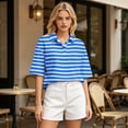 thumbnail image 3 of Dresfit Polo Shirts Womens Striped Button Down Golf Shirts Summer 2026 Short Sleeve Back To School T Shirts Solid Loose Regular Fit Tennis Tops 2XL, 3 of 5