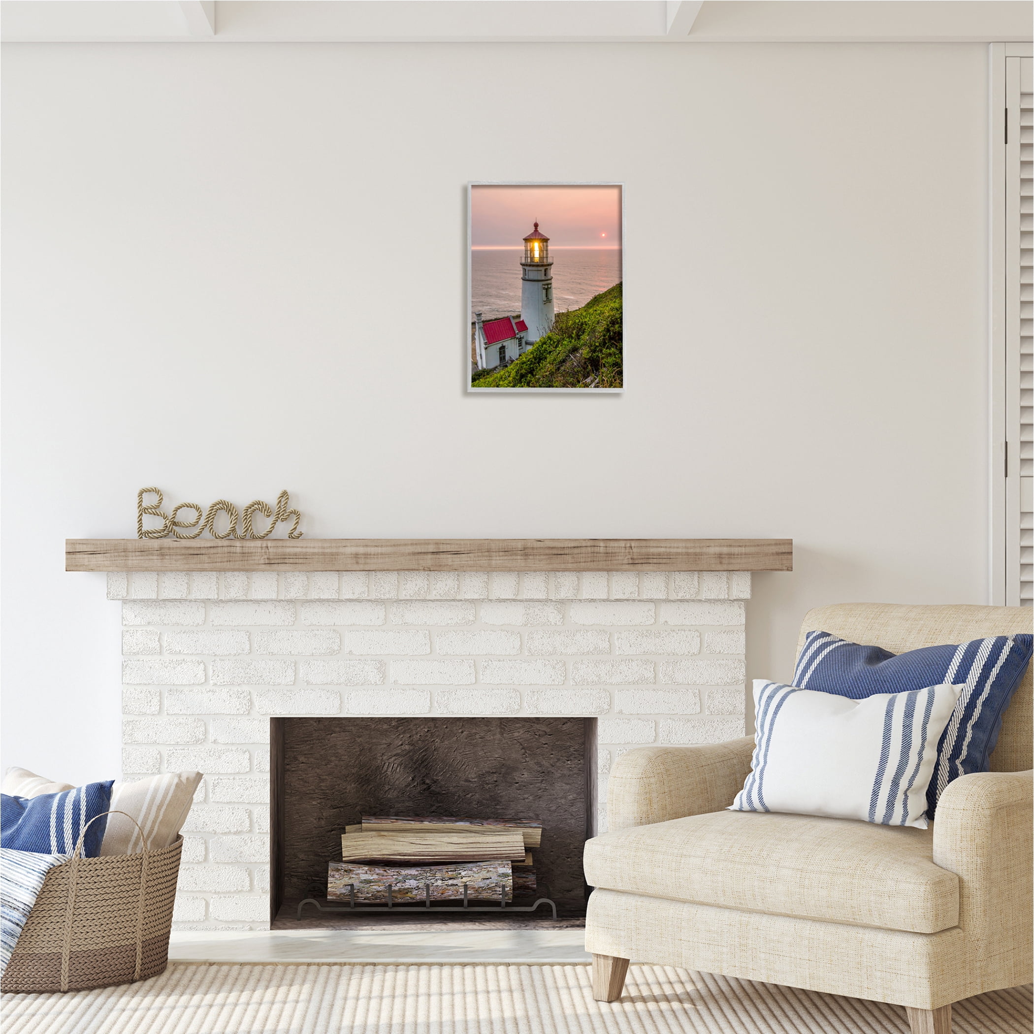 Stupell Industries Lighthouse at Sunset Nature Photography Gray Framed Art Print Wall Art, 16 x 20