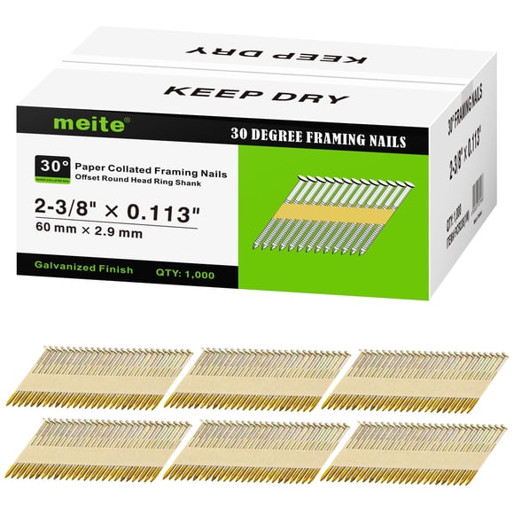 Clavos de Armazón Meite 30 Grados 2-3/8'' x .113'' con Espiga Anillada
