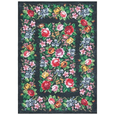 SAFAVIEH Journey Marvyn Floral Machine Washable Area Rug, Charcoal/Green, 7'9" x 10'
