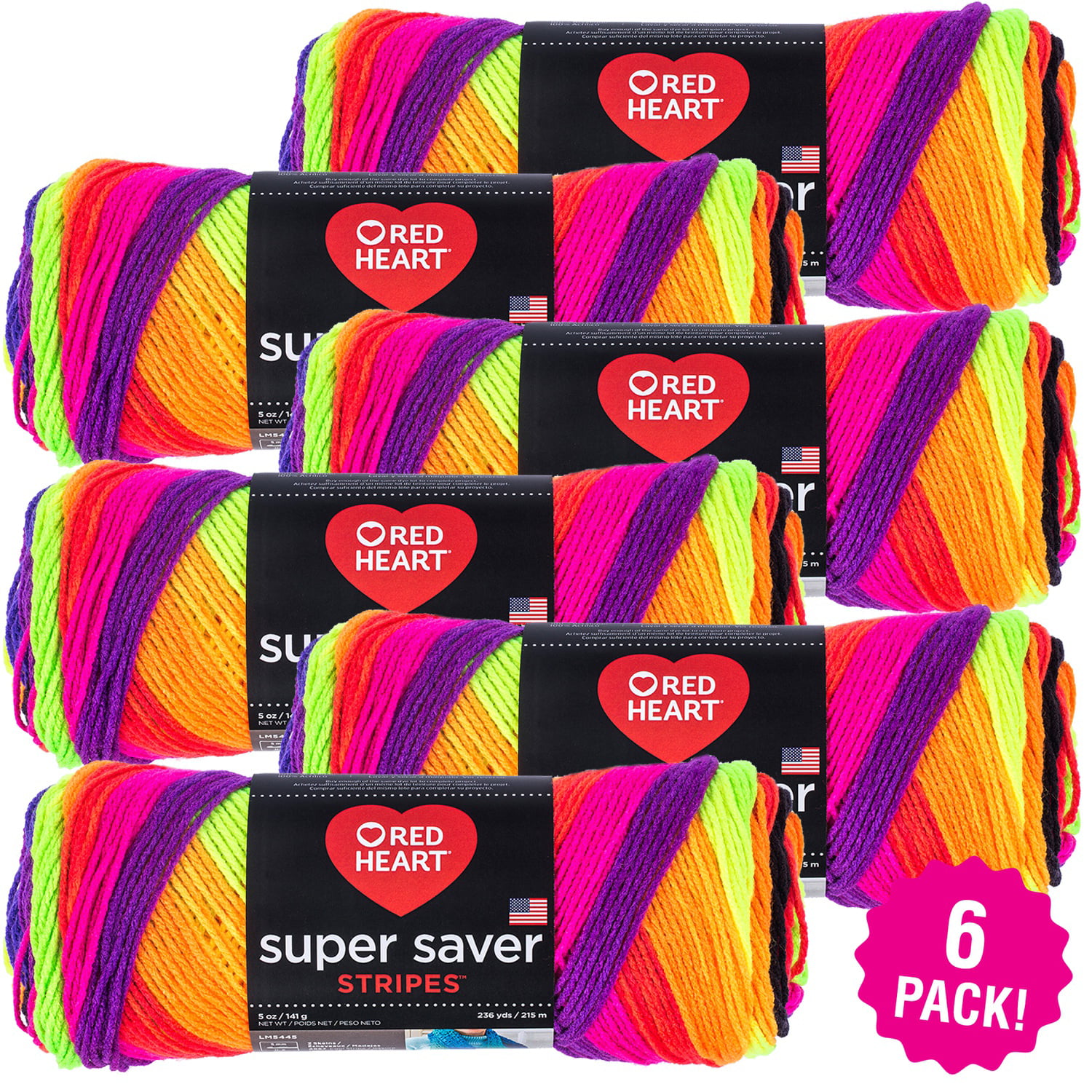 RED HEART E300.4970 Super Saver Yarn 5 Ounces Bright Stripe