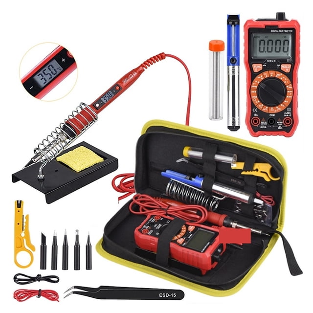 80W Soldering Iron Kit ,Adjustable Temperature LCD, With Multimeter Soldering Tips Desoldering Pump Welding Tools , Mild Steel