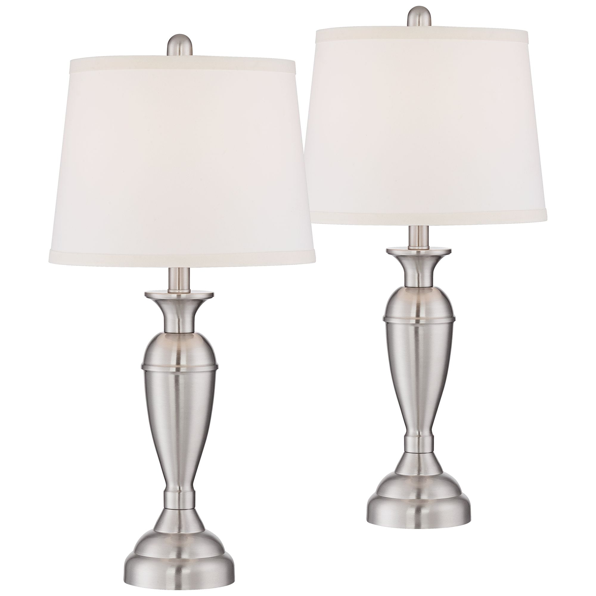 Regency Hill Modern Table Lamps Set Of 2 Brushed Steel Metal White Drum Shade For Living Room Family Bedroom Bedside Nightstand Com