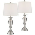 thumbnail image 3 of Regency Hill Blair Traditional Table Lamps 25" High Set of 2 Brushed Nickel White Drum Shade for Bedroom Living Room Bedside Nightstand Office Family, 3 of 10