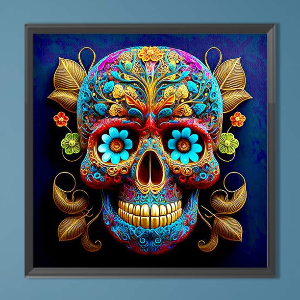 Pintura de diamante 5D DIY taladro redondo completo flor vena calavera decoración 40x40cm azul