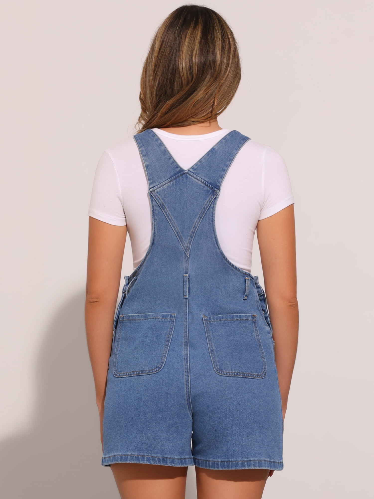 DARING DIVA Women's Casual Adjustable Straps Bib Denim Romper M Sky Blue