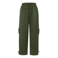 thumbnail image 4 of Green Women's Casual Loose Pants Ladies' Solid Drawstring Elastic Waist Pocket Pants Slacks Pants for Women, 4 of 6