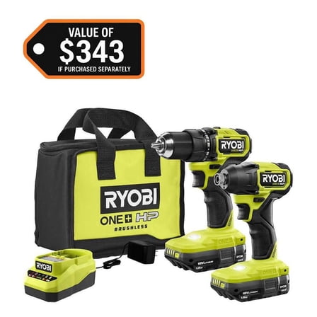 ONE  HP 18V Brushless Cordless Compact 1/2 in. Drill and Impact Driver Kit with (2) 1.5 Ah Batteries, Charger, and Bag