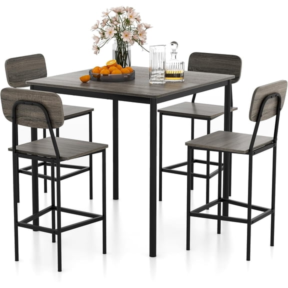 Dining Table Set for Small Space, Kitchen Table and Chairs with Steel Frame, Square Breakfast Table Set, Industrial Counter Height for Home, Restaurant & Cafe