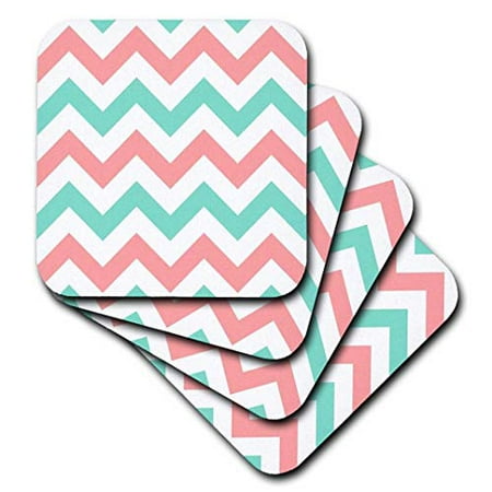 

3dRose CST_179801_1 Coral Pink & Turquoise Chevron Zig Zag Pattern Teal Zigzag Stripes Soft Coasters (Set of 4)